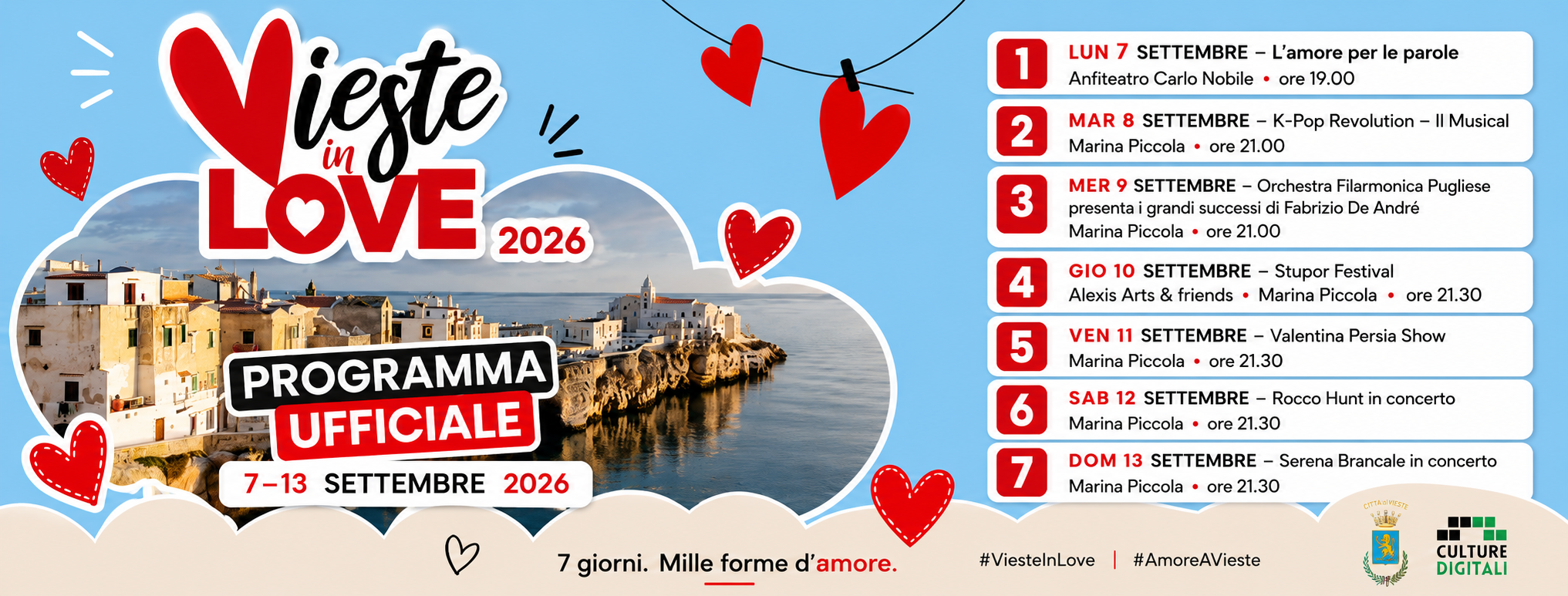 Grafica ufficiale del comunicato stampa Vieste in Love 2026